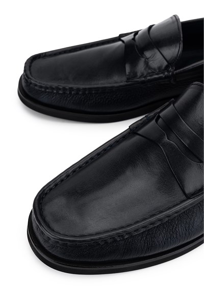 Tamer Tanca Erkek Hakiki Deri Lacivert Loafer Ayakkabı