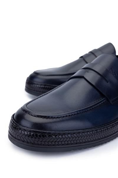 Tamer Tanca Erkek Hakiki Deri Lacivert Loafer Ayakkabı