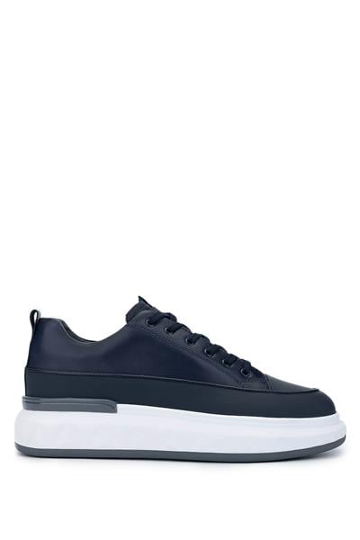Tamer Tanca Erkek Hakiki Deri Lacivert Sneaker Ayakkabı