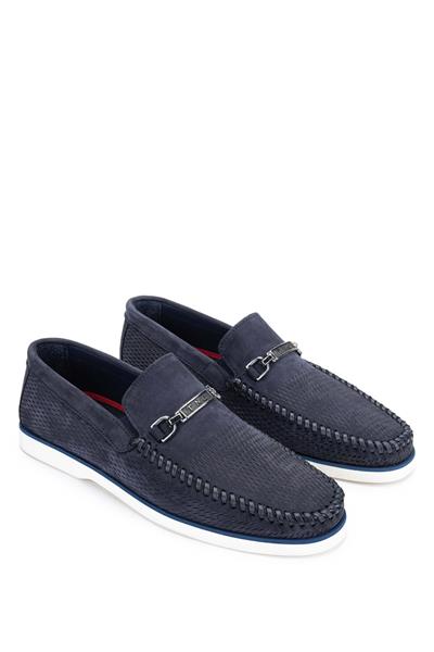 Tamer Tanca Erkek Hakiki Deri Lacivert Nubuk Loafer Ayakkabı