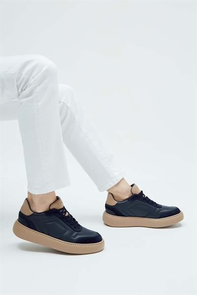 Tamer Tanca Erkek Hakiki Deri Lacivert\Vizon Sneakers & Spor Ayakkabı
