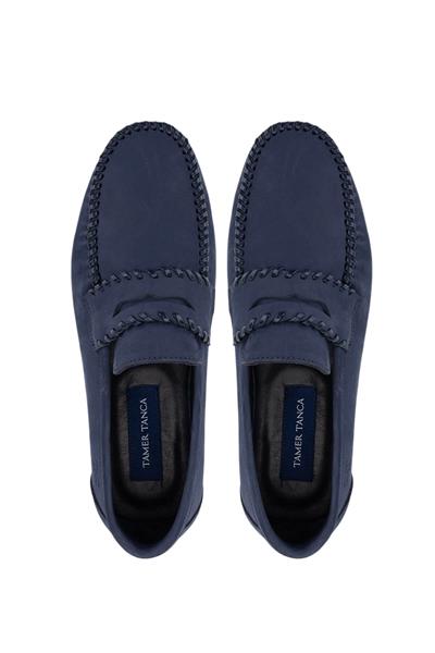 Tamer Tanca Erkek Hakiki Deri Lacivert Nubuk Loafer Ayakkabı