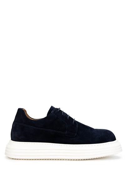 Tamer Tanca Erkek Hakiki Deri Lacivert Süet Sneaker Ayakkabı