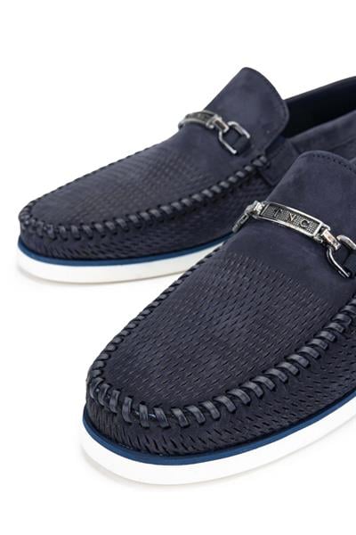 Tamer Tanca Erkek Hakiki Deri Lacivert Nubuk Loafer Ayakkabı