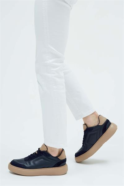 Tamer Tanca Erkek Hakiki Deri Lacivert\Vizon Sneakers & Spor Ayakkabı
