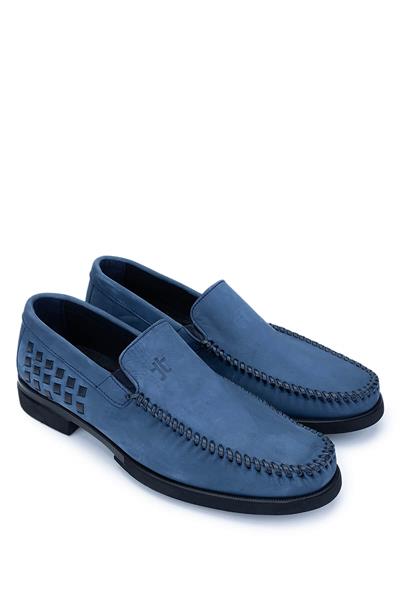 Tamer Tanca Erkek Hakiki Deri Mavi Nubuk Loafer Ayakkabı