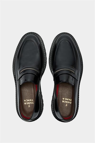 Tamer Tanca Erkek Hakiki Deri Siyah Açma Loafer Ayakkabı
