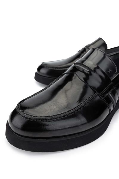 Tamer Tanca Erkek Hakiki Deri Siyah Açma Loafer Ayakkabı