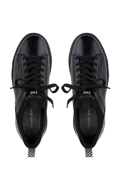 Tamer Tanca Erkek Hakiki Deri Siyah Analin Sneakers & Spor Ayakkabı
