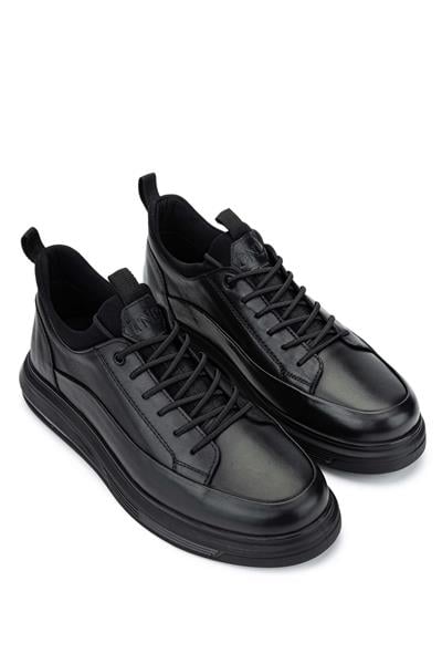 Tamer Tanca Erkek Hakiki Deri Siyah Analin Sneakers & Spor Ayakkabı