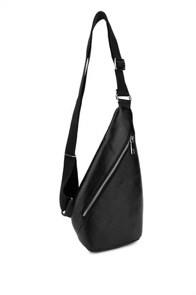 Tamer Tanca Erkek Hakiki Deri Siyah Body Bag Çanta