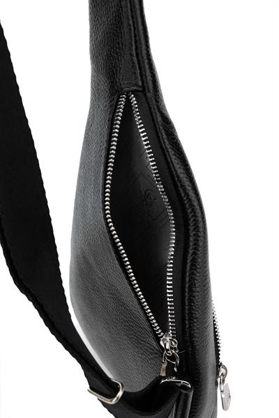 Tamer Tanca Erkek Hakiki Deri Siyah Body Bag Çanta