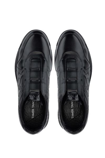 Tamer Tanca Erkek Hakiki Deri Siyah Sneaker Ayakkabı