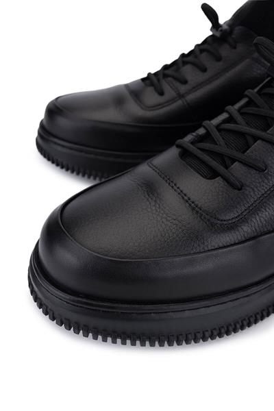 Tamer Tanca Erkek Hakiki Deri Siyah Sneaker Ayakkabı