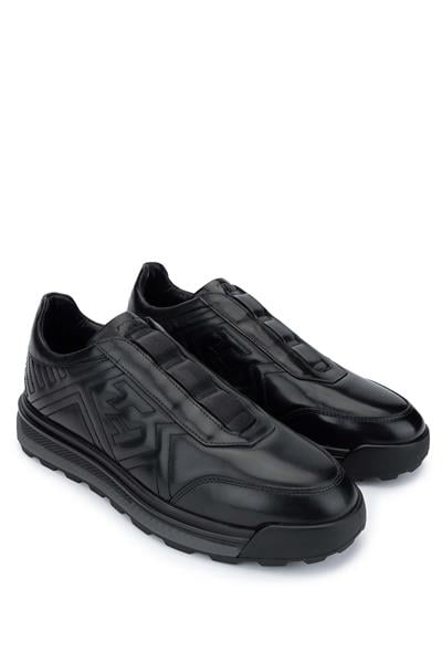 Tamer Tanca Erkek Hakiki Deri Siyah Sneaker Ayakkabı