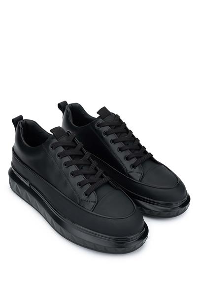 Tamer Tanca Erkek Hakiki Deri Siyah Sneaker Ayakkabı