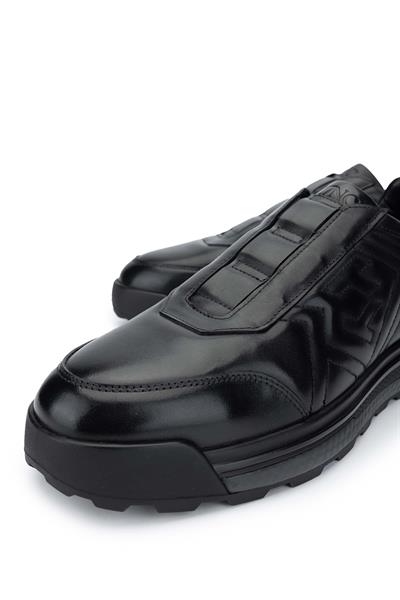 Tamer Tanca Erkek Hakiki Deri Siyah Sneaker Ayakkabı