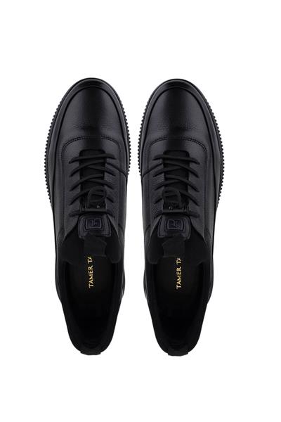 Tamer Tanca Erkek Hakiki Deri Siyah Sneaker Ayakkabı
