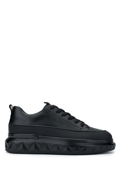 Tamer Tanca Erkek Hakiki Deri Siyah Sneaker Ayakkabı