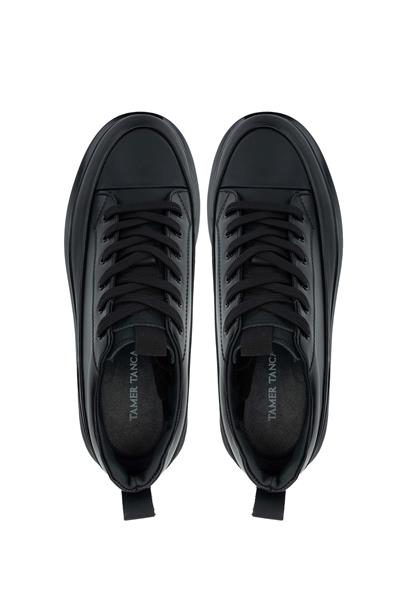 Tamer Tanca Erkek Hakiki Deri Siyah Sneaker Ayakkabı
