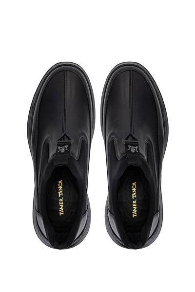 Tamer Tanca Erkek Hakiki Deri Siyah Sneaker Ayakkabı