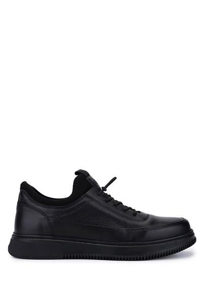 Tamer Tanca Erkek Hakiki Deri Siyah Sneaker Ayakkabı