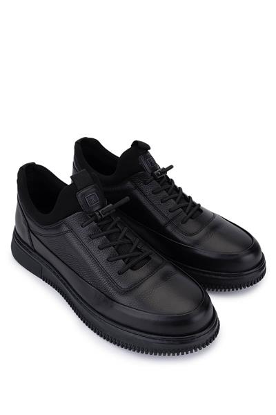 Tamer Tanca Erkek Hakiki Deri Siyah Sneaker Ayakkabı