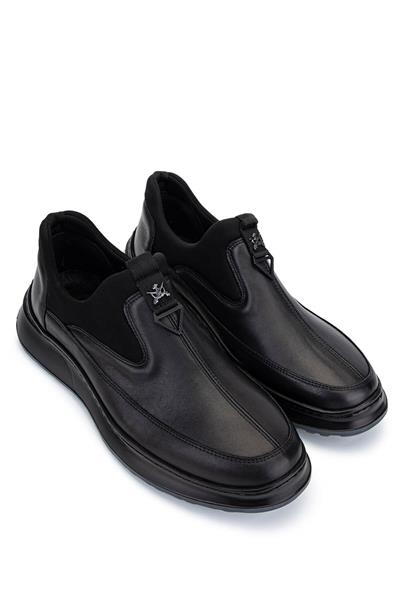 Tamer Tanca Erkek Hakiki Deri Siyah Sneaker Ayakkabı