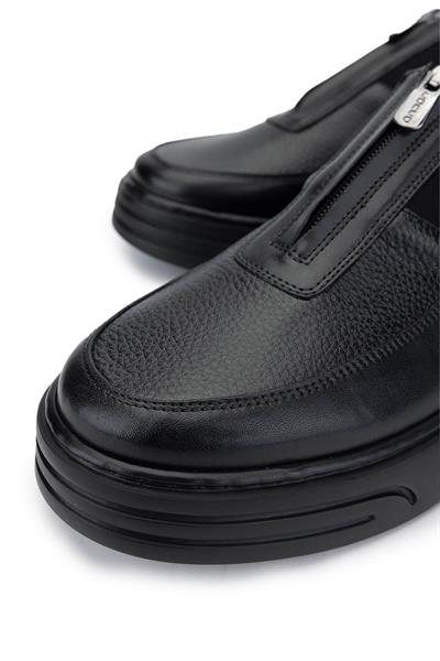Tamer Tanca Erkek Hakiki Deri Siyah Deri Sneaker Ayakkabı