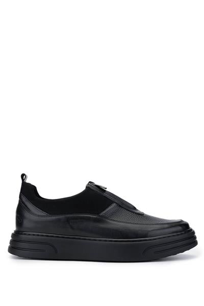 Tamer Tanca Erkek Hakiki Deri Siyah Deri Sneaker Ayakkabı