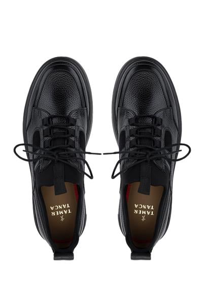 Tamer Tanca Erkek Hakiki Deri Siyah Deri Sneaker Ayakkabı