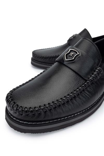 Tamer Tanca Erkek Hakiki Deri Siyah Deri Loafer Ayakkabı
