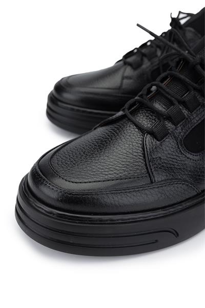 Tamer Tanca Erkek Hakiki Deri Siyah Deri Sneaker Ayakkabı