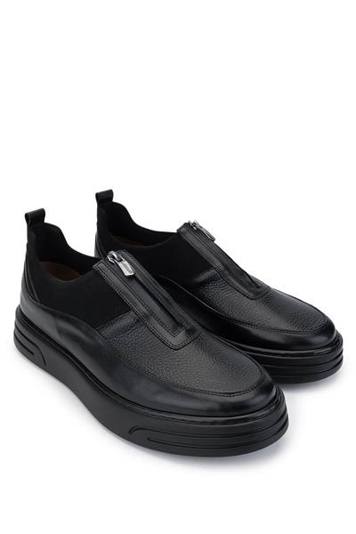 Tamer Tanca Erkek Hakiki Deri Siyah Deri Sneaker Ayakkabı