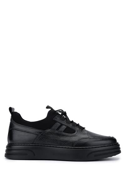 Tamer Tanca Erkek Hakiki Deri Siyah Deri Sneaker Ayakkabı