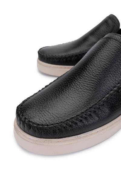 Tamer Tanca Erkek Hakiki Deri Siyah Floter Loafer Ayakkabı