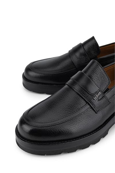 Tamer Tanca Erkek Hakiki Deri Siyah Floter Loafer Ayakkabı