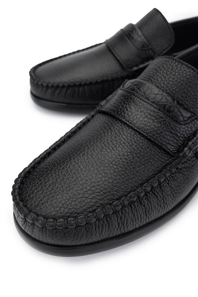 Tamer Tanca Erkek Hakiki Deri Siyah Floter Loafer Ayakkabı