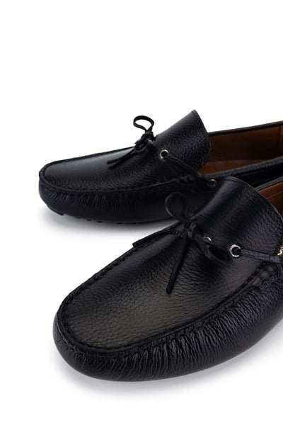 Tamer Tanca Erkek Hakiki Deri Siyah Floter Loafer Ayakkabı
