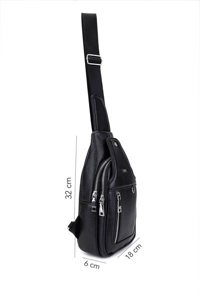 Tamer Tanca Erkek Hakiki Deri Siyah Floter Body Bag Çanta