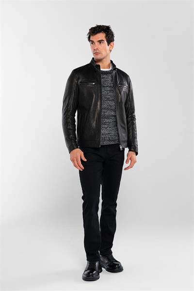 Tamer Tanca Erkek Hakiki Deri Siyah Jumbo Deri Mont