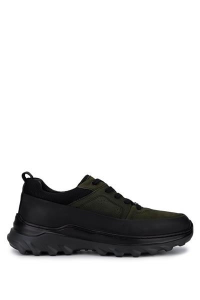 Tamer Tanca Erkek Hakiki Deri Siyah Mat/Haki Sneakers & Spor Ayakkabı