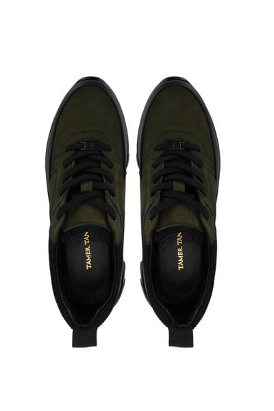 Tamer Tanca Erkek Hakiki Deri Siyah Mat/Haki Sneakers & Spor Ayakkabı