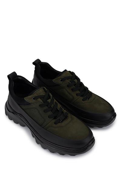 Tamer Tanca Erkek Hakiki Deri Siyah Mat/Haki Sneakers & Spor Ayakkabı