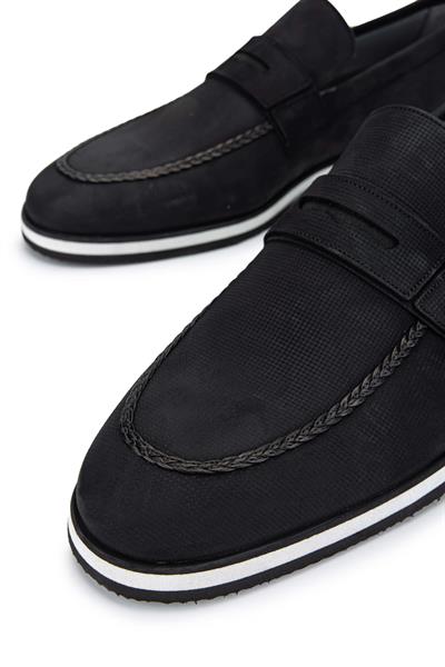 Tamer Tanca Erkek Hakiki Deri Siyah Nubuk Loafer Ayakkabı