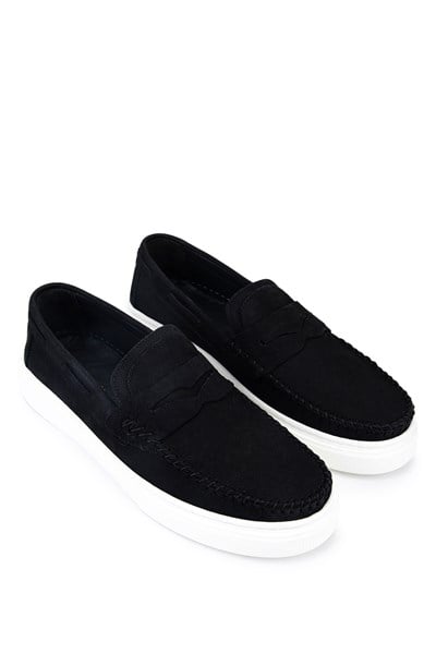 Tamer Tanca Erkek Hakiki Deri Siyah Nubuk Loafer Ayakkabı