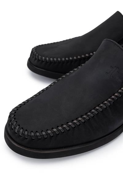 Tamer Tanca Erkek Hakiki Deri Siyah Nubuk Loafer Ayakkabı