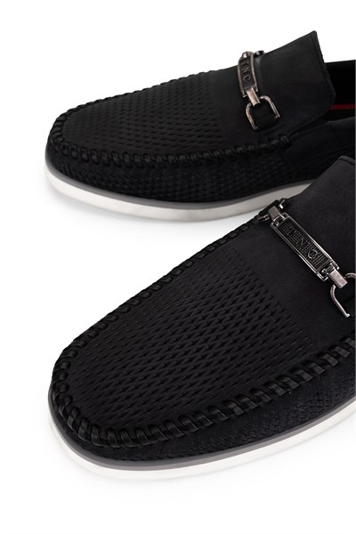 Tamer Tanca Erkek Hakiki Deri Siyah Nubuk Loafer Ayakkabı