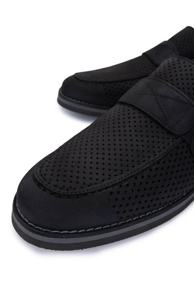 Tamer Tanca Erkek Hakiki Deri Siyah Nubuk Loafer Ayakkabı