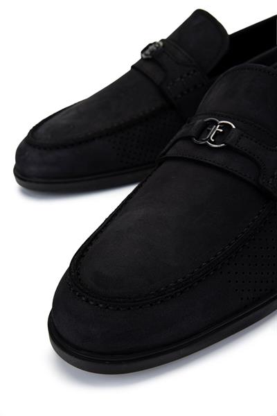 Tamer Tanca Erkek Hakiki Deri Siyah Nubuk Loafer Ayakkabı